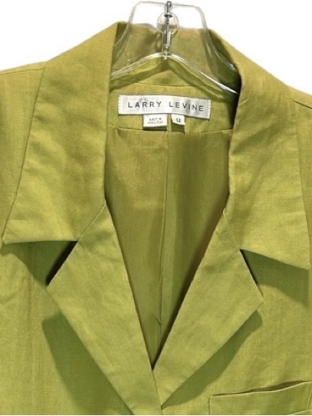VTG Larry Levine Chartreuse Linen Suit, Cropped Jacket, Wide Leg Pants - Size 12 - Picture 7 of 11